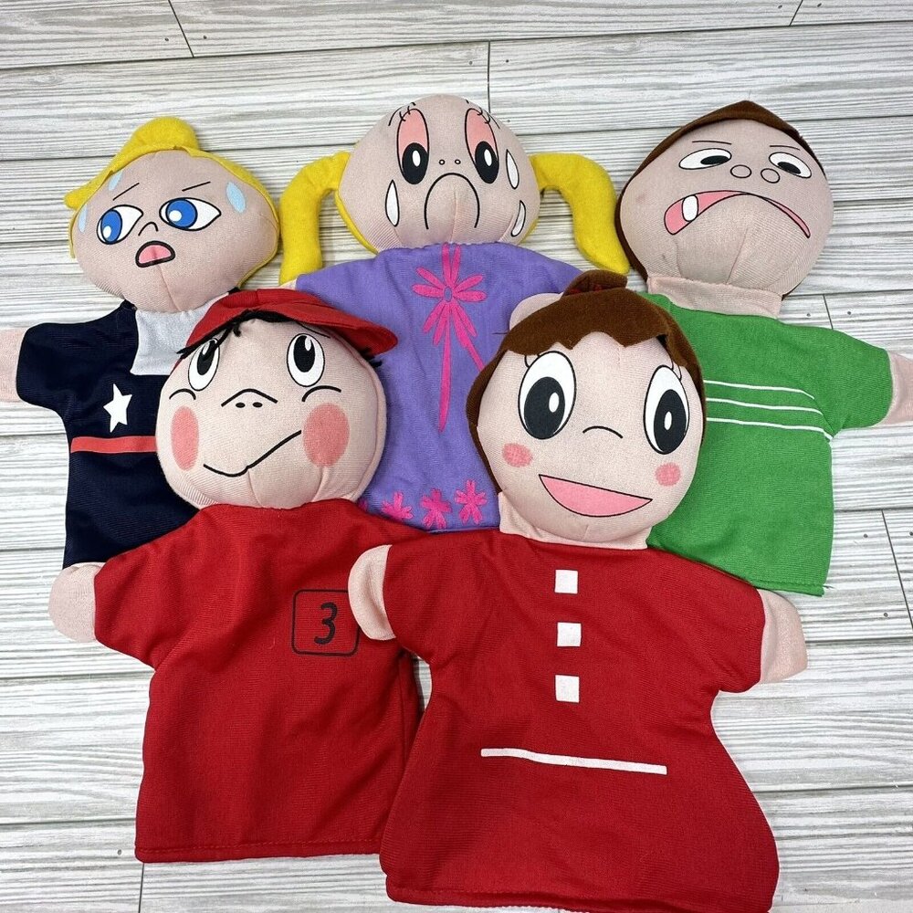 Plushpups Hand Puppets How Am I Feeling Emotions Caucasian Lot of 5 2005